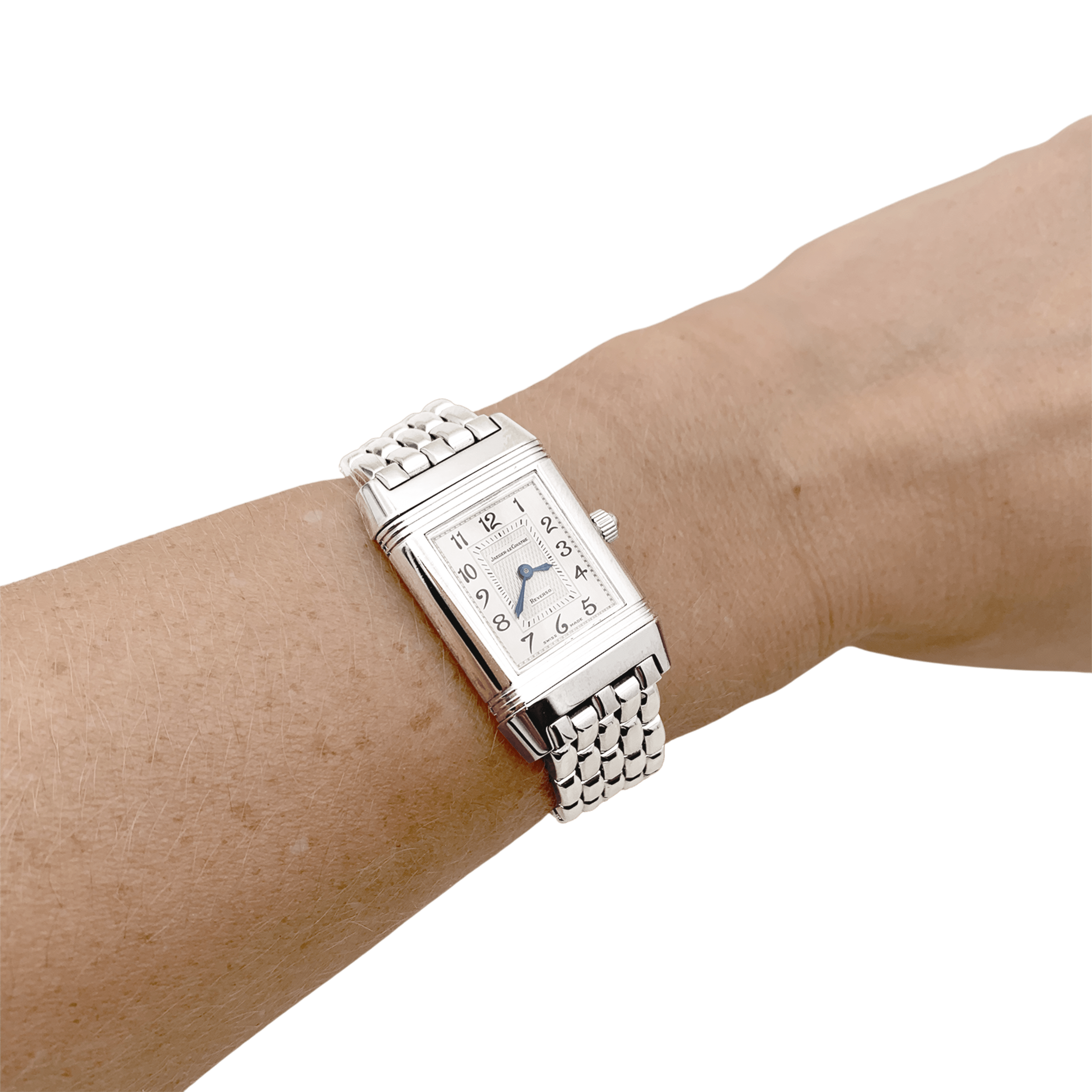 Montre Jaeger Lecoultre, "Reverso", acier et diamants.  8