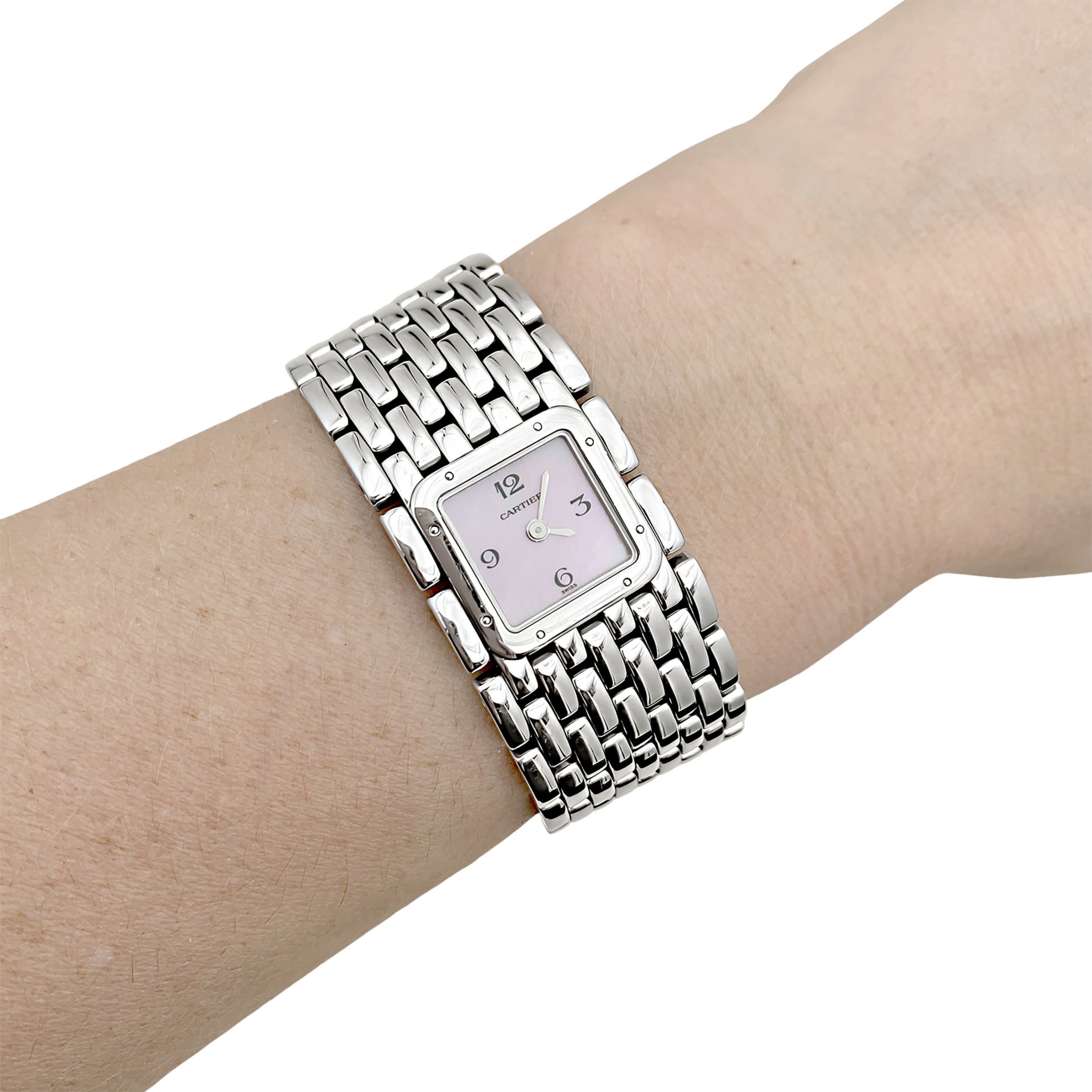 Montre Cartier "Panthère ruban" en acier et nacre.  6
