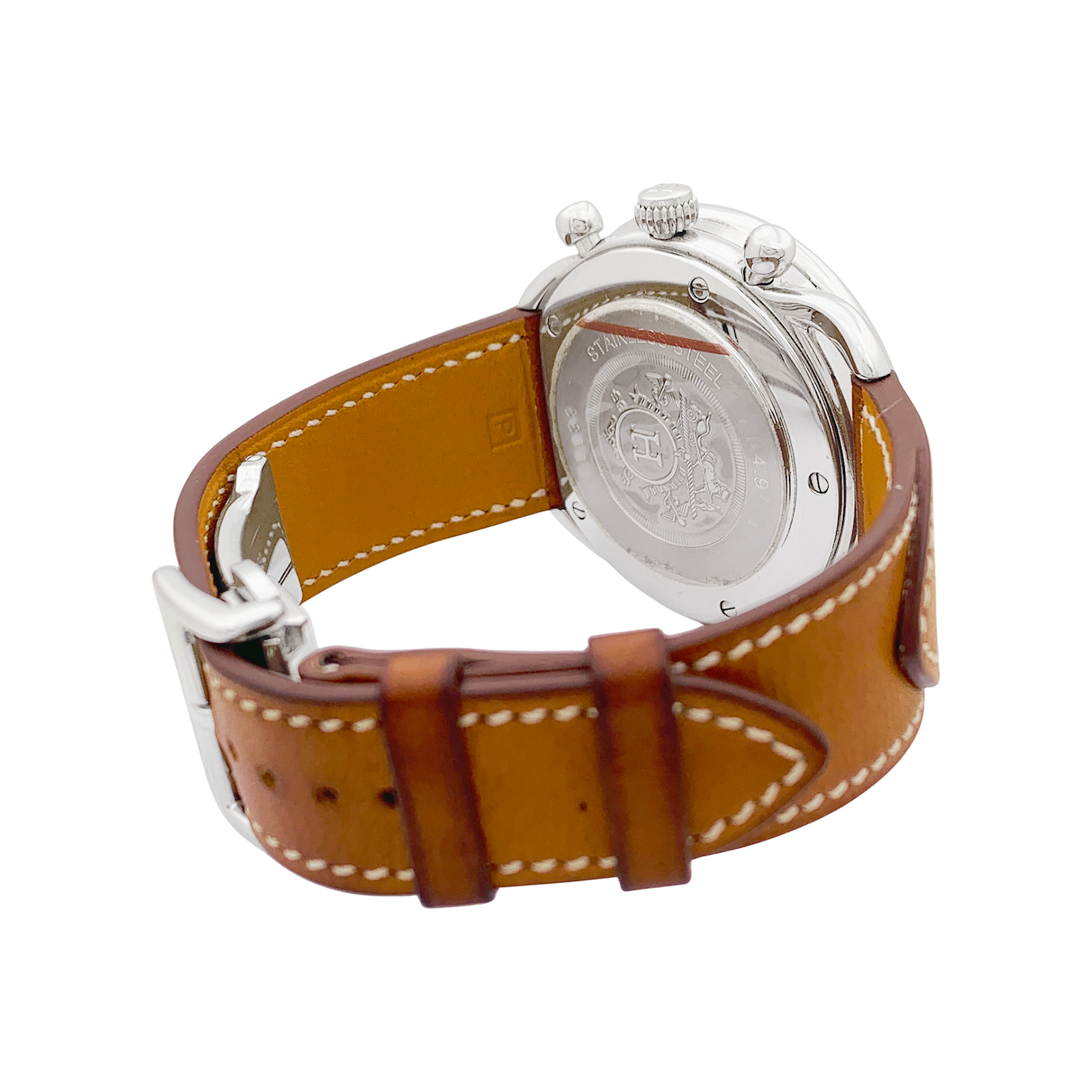 Montre Hermès, "Arceau Chronographe", acier, cuir. 3