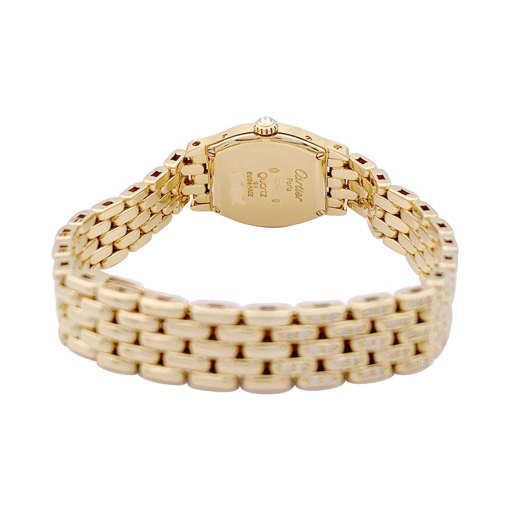 Montre Cartier "Tortue" or jaune, diamants, nacre. 7
