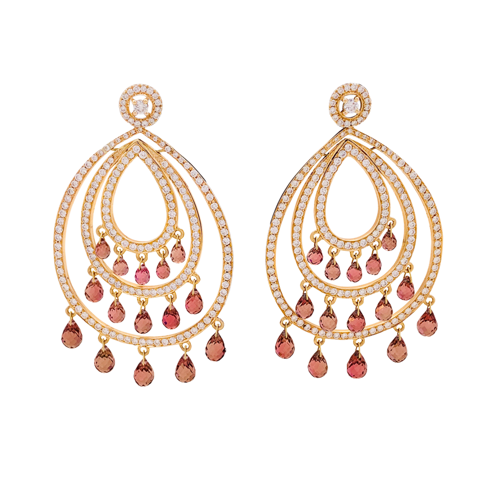 Pendants d'oreilles, or rose, diamants et tourmalines. 1