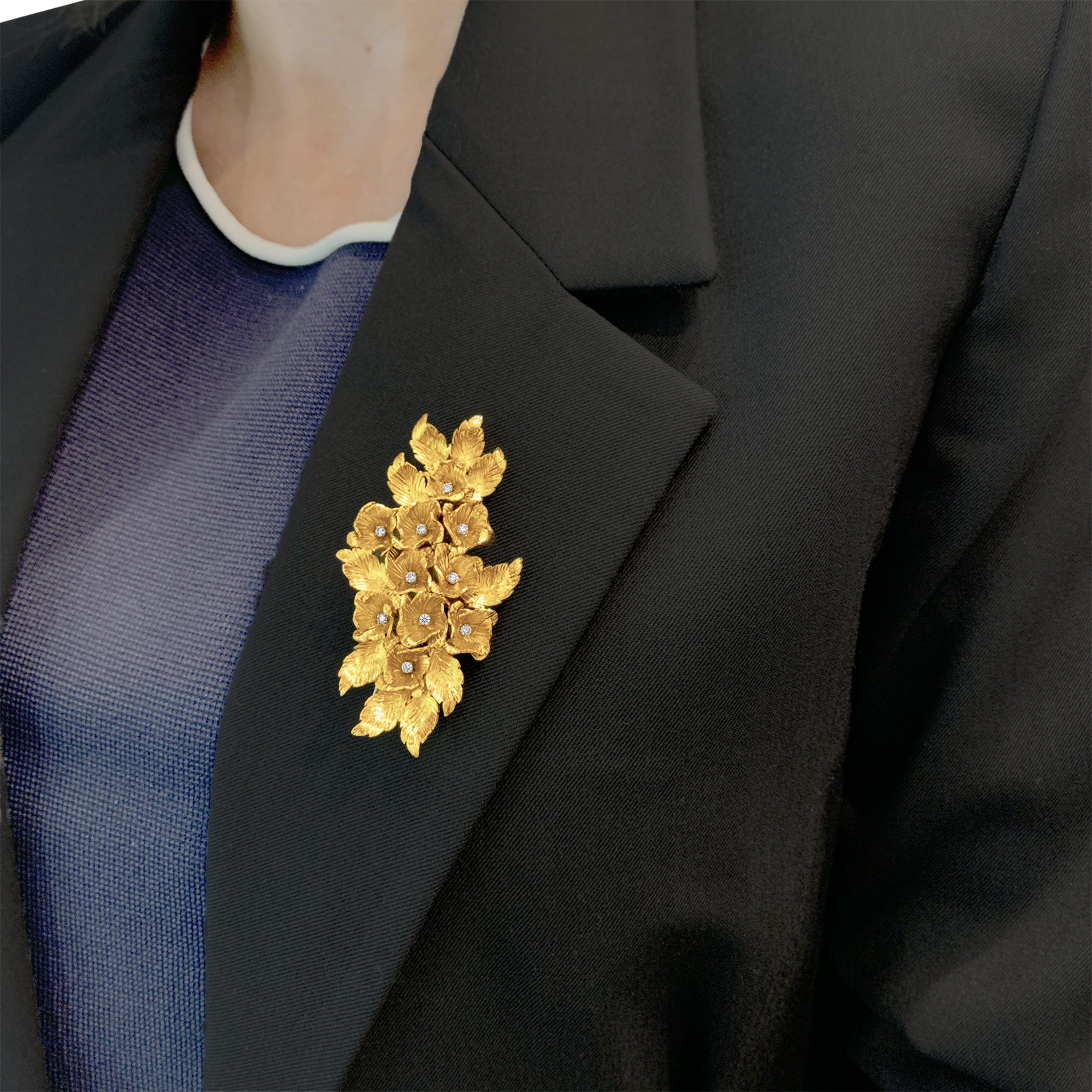Broche "Fleurs", or jaune et diamants.  5