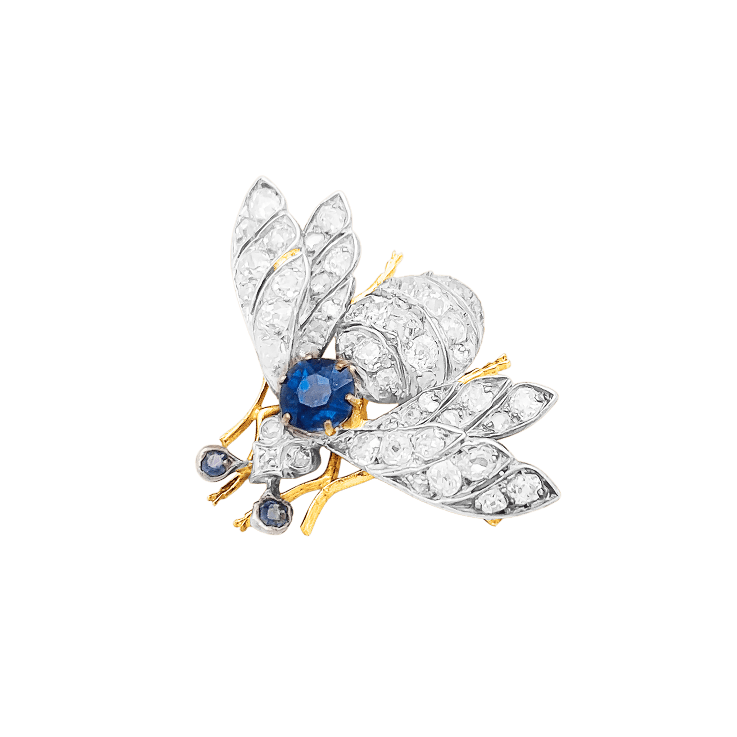 Broche ancienne "Abeille", or jaune, argent, saphir et diamants.   2