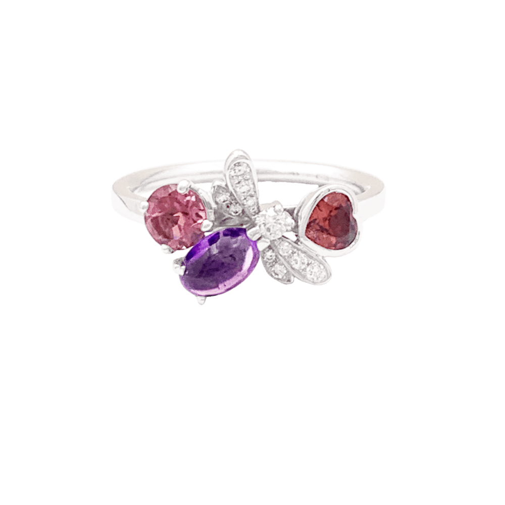 Bague Chaumet, "Attrape-moi...si tu m'aimes", or blanc, améthyste, grenat, diamants. 1