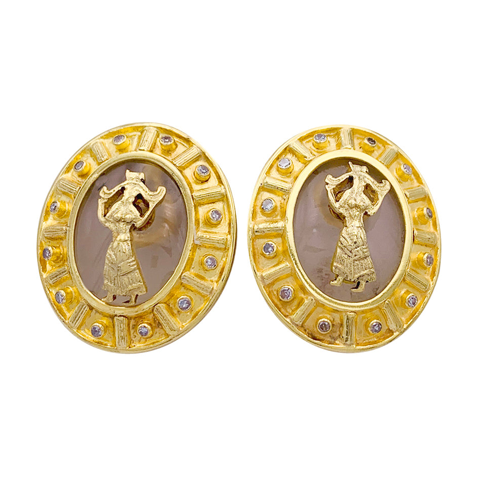 Boucles d'oreilles Lalaounis, "Bouclier d'Achilles", or jaune, cristal de roche. 3