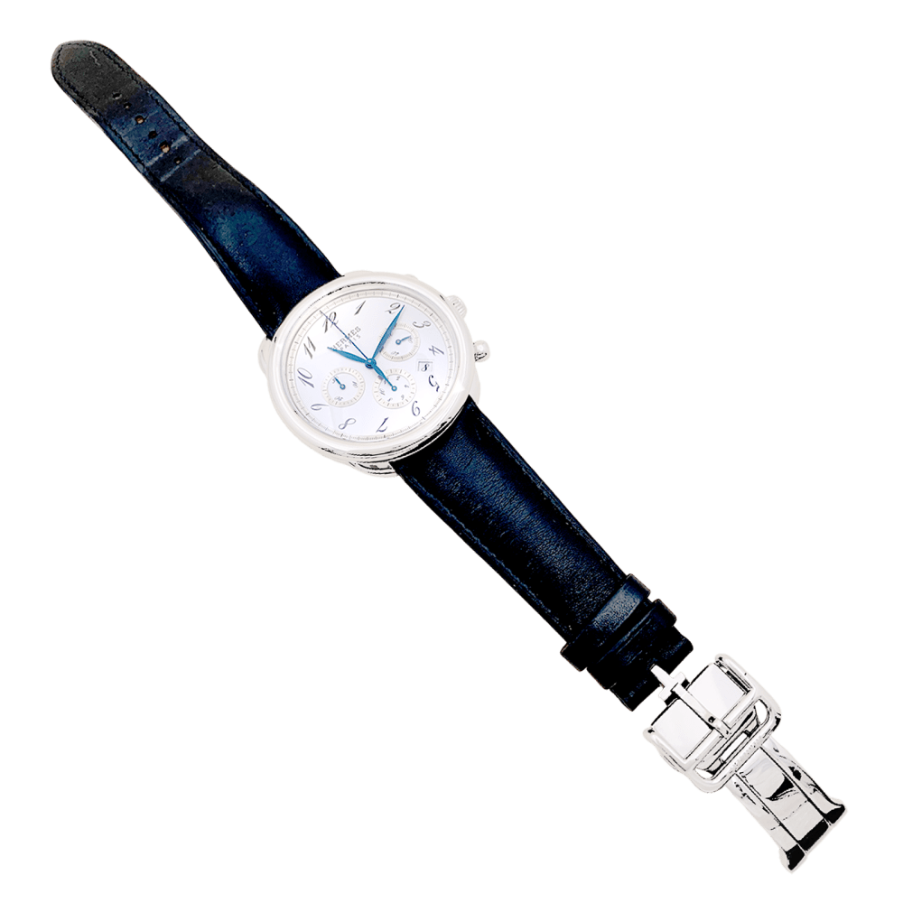 Montre Hermès, "Arceau Chronographe", acier, cuir.  2