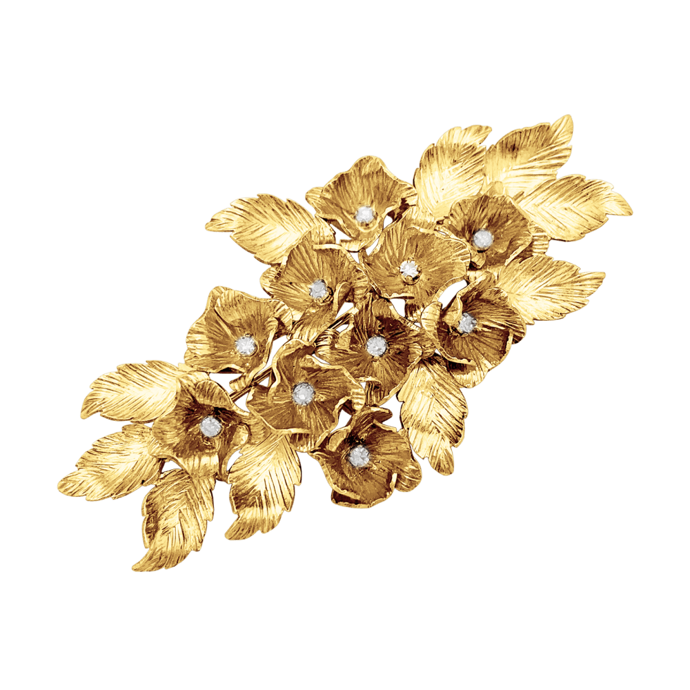Broche "Fleurs", or jaune et diamants.  1