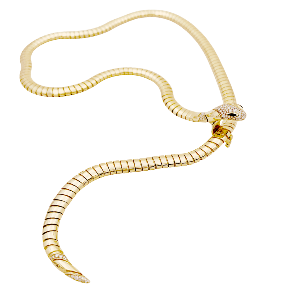 Collier Bulgari, « Serpenti Tubogas », or jaune, diamants, onyx.  7