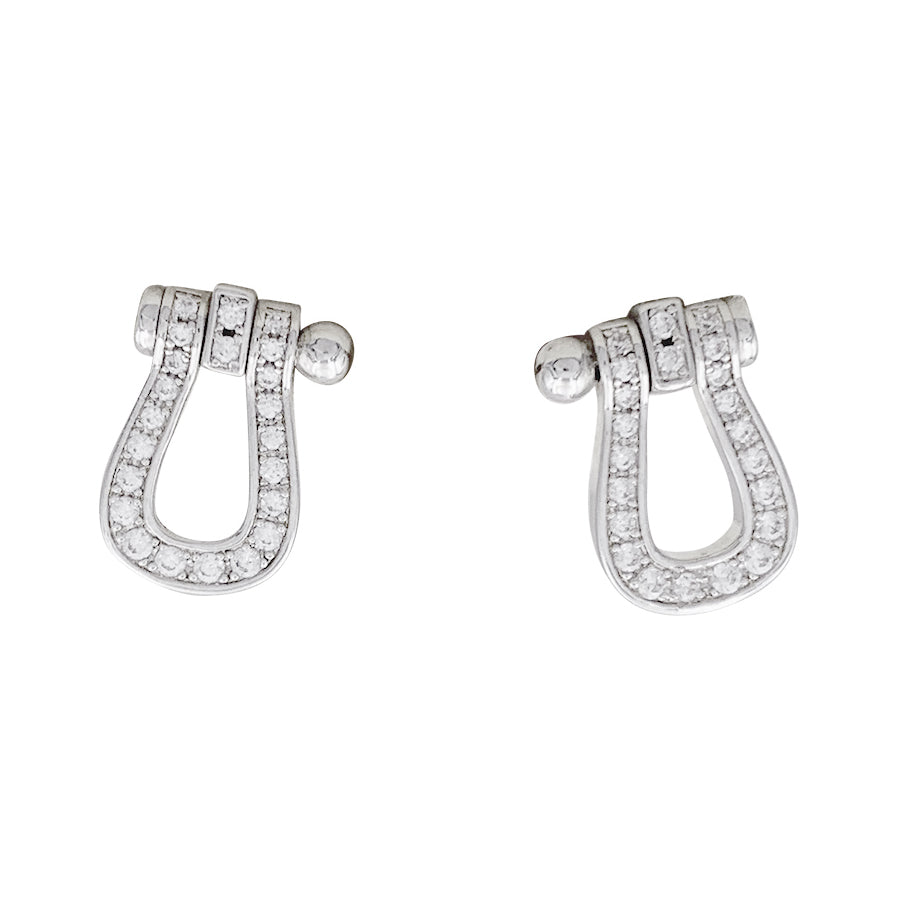 Boucles d'oreilles Fred, "Force 10", or blanc, diamants. 1