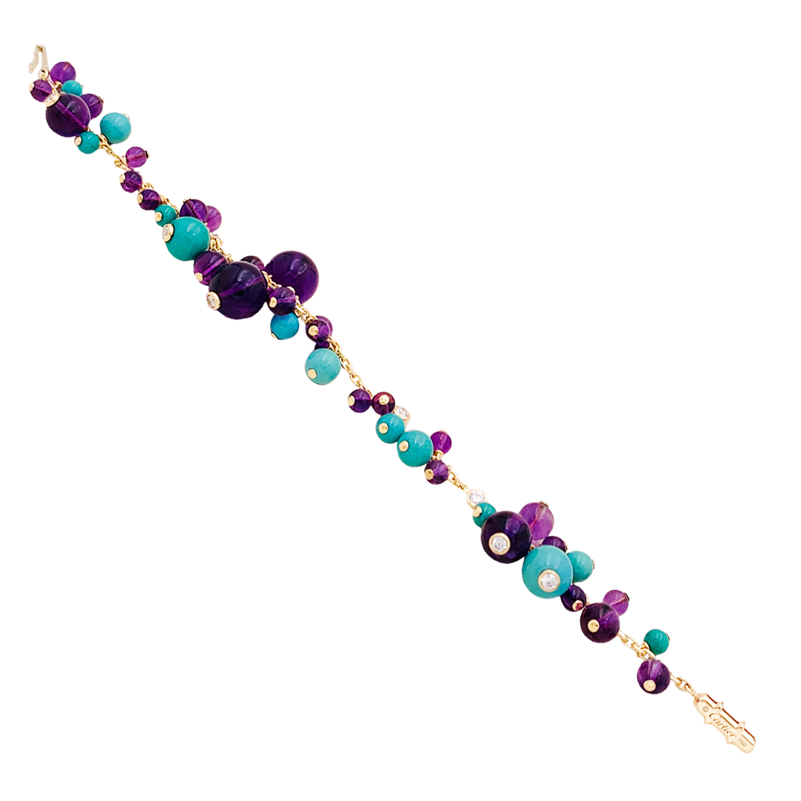 Bracelet CARTIER, modèle "Délices de Goa", or rose, améthyste, turquoises et diamants.  2