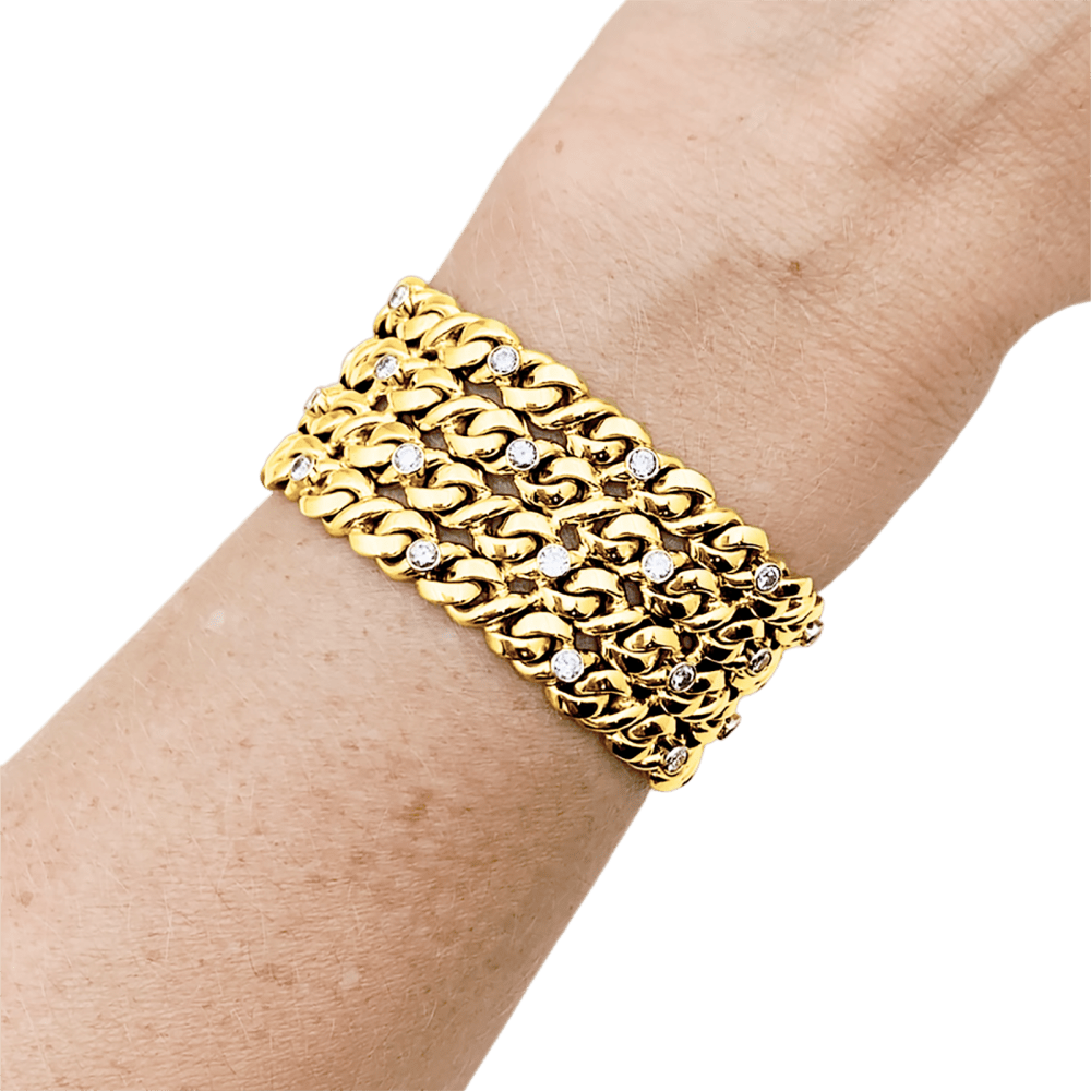 Bracelet ruban 4 rangs, or jaune, platine et diamants. 5