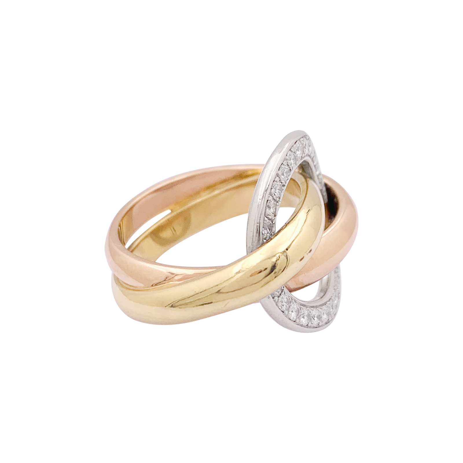 Bague Cartier "Trinity Crash" trois ors, diamants. 3