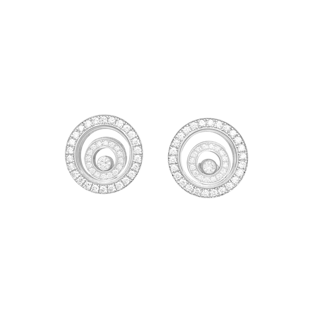 Boucles d'oreilles Chopard, "Happy Spirit" or blanc, diamants. 1