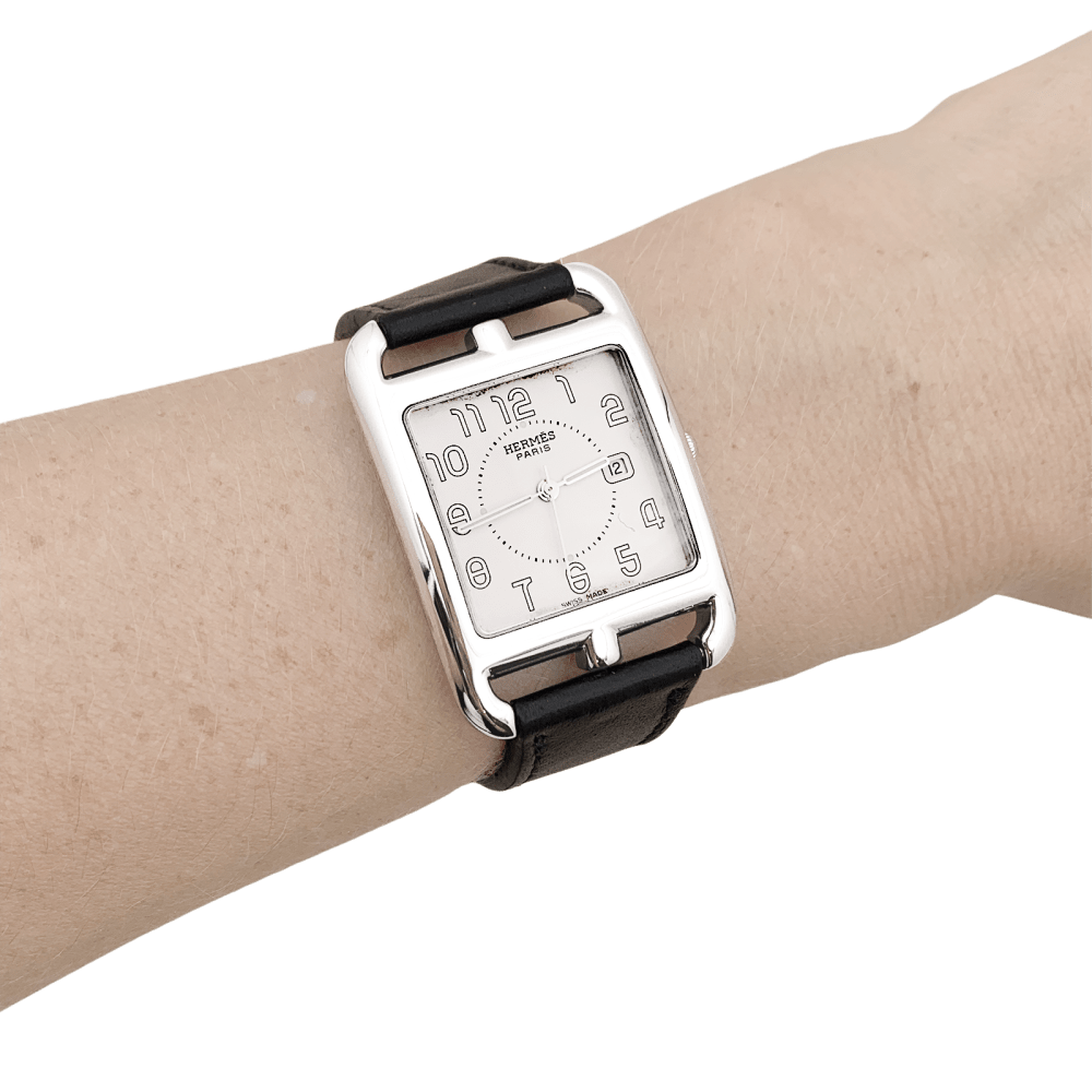 Montre Hermès, "Cape Cod", acier, cuir, grand modèle.  5