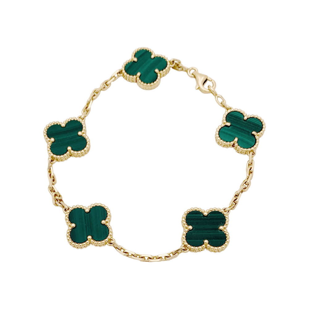 Bracelet Van Cleef & Arpels, "Vintage Alhambra", or jaune, malachite.  1