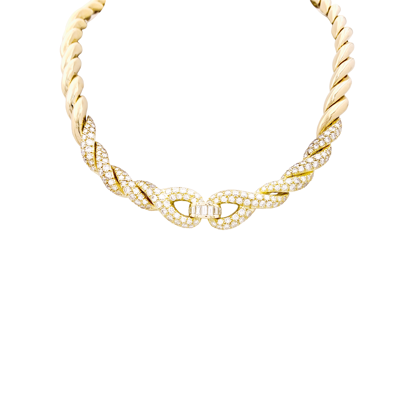 Collier vintage Fred, or jaune et diamants.  1