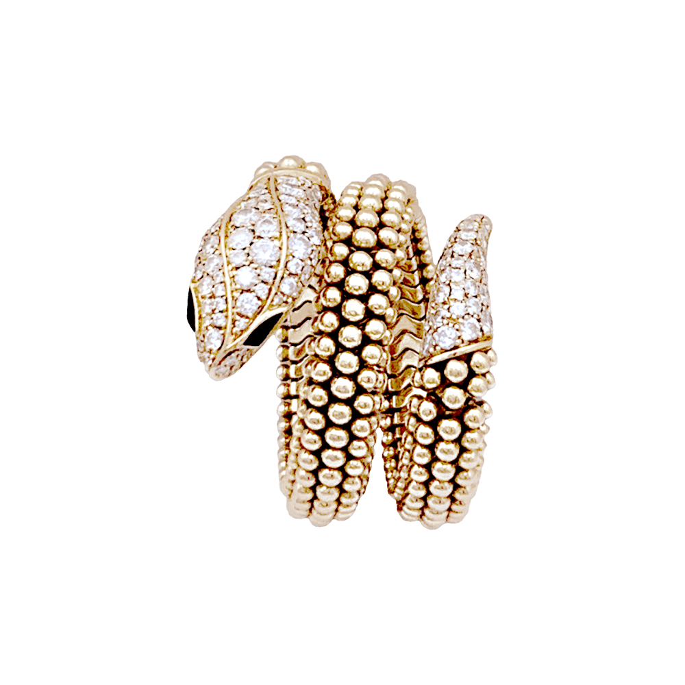 Bague Bulgari, "Serpenti" or rose, diamants et onyx. 1