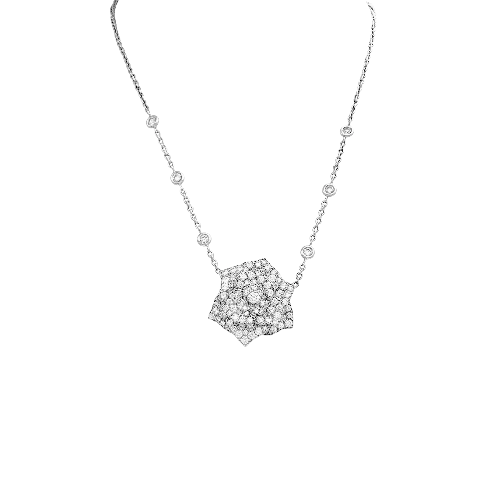 Collier Piaget "Rose" or blanc, diamants. 1