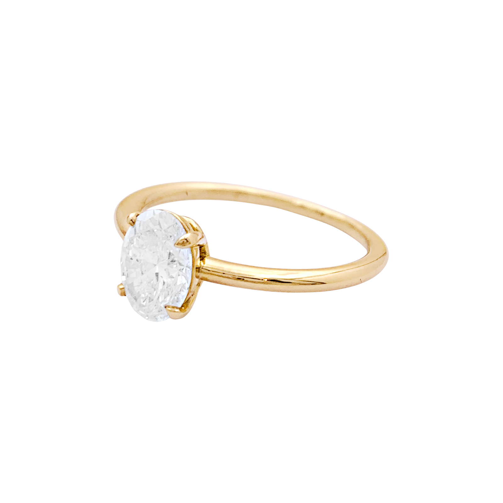 Bague solitaire or jaune, diamant ovale. 4