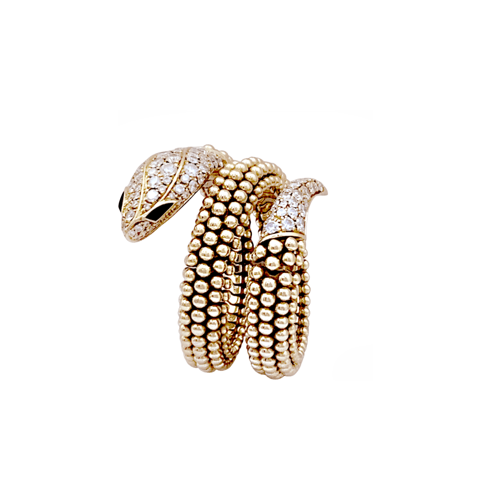 Bague Bulgari, "Serpenti" or rose, diamants et onyx. 2