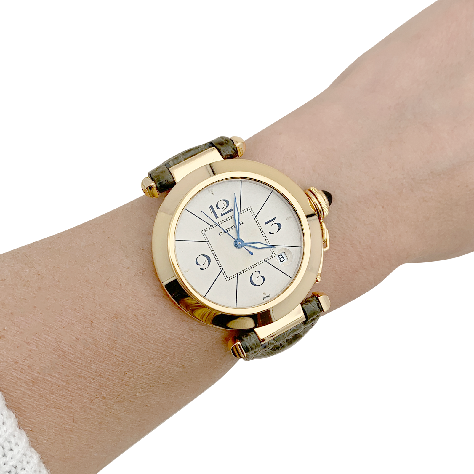 Montre Cartier "Pasha" or jaune, cuir. 6