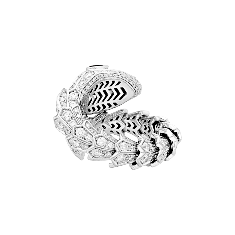 Bague BULGARI "Serpenti", en or blanc, diamants et émeraudes. 3