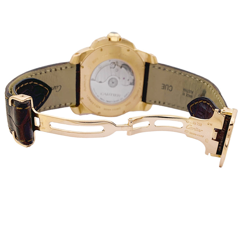 Montre Cartier, "Calibre de Cartier", or rose, cuir. 1