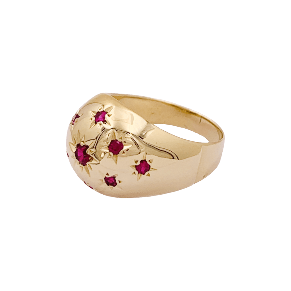 Bague boule vintage, or jaune, pierres rouges. 3