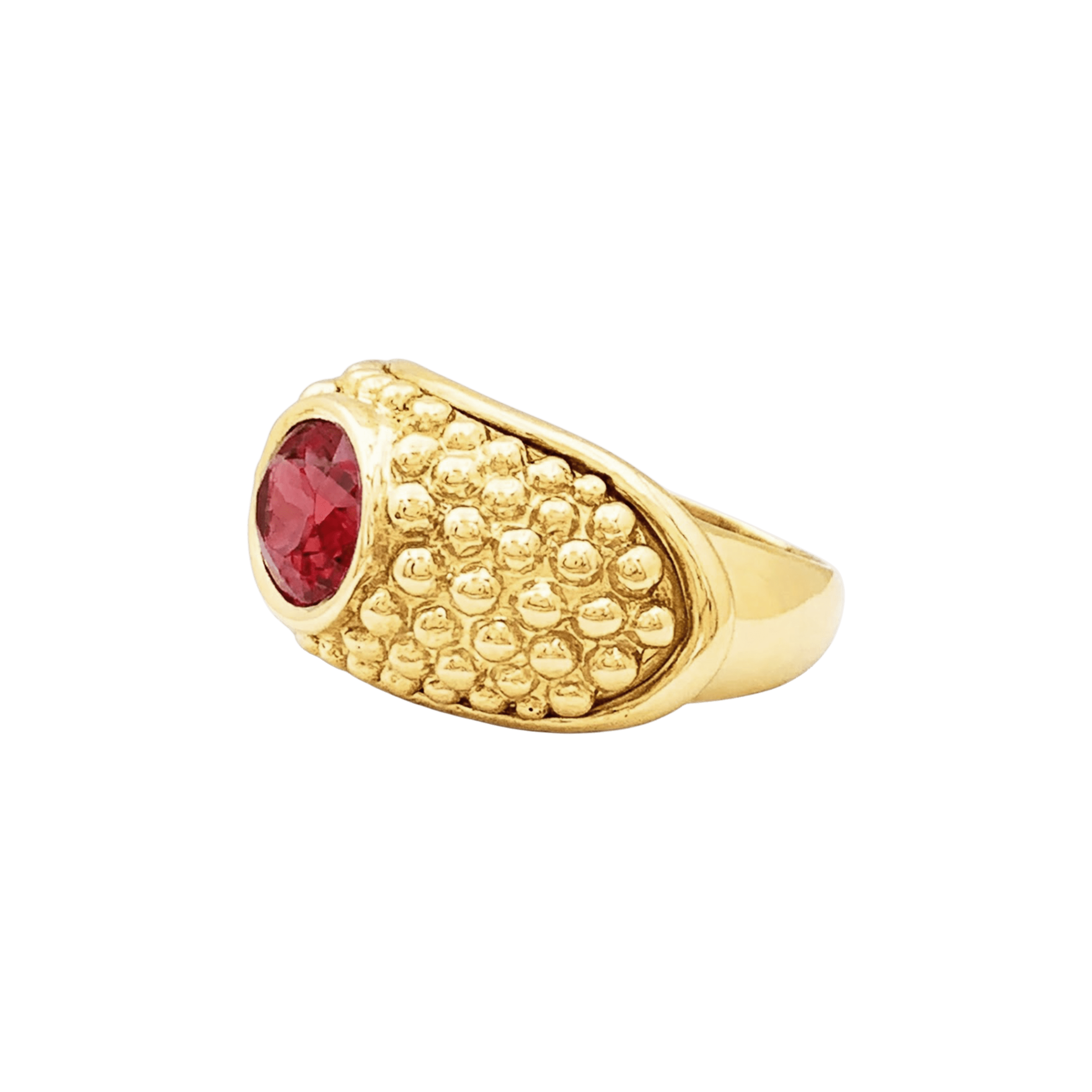 Bague Hérail, "Babul Work", or jaune, tourmaline rose.  2