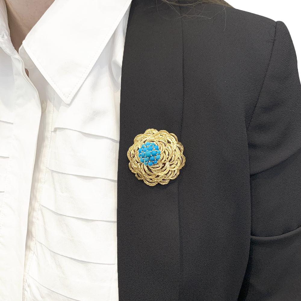 Clip vintage Cartier, or jaune et turquoises. 6