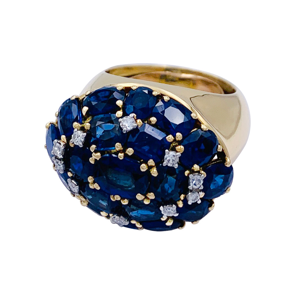 Bague en or jaune saphirs et diamants. 59 7
