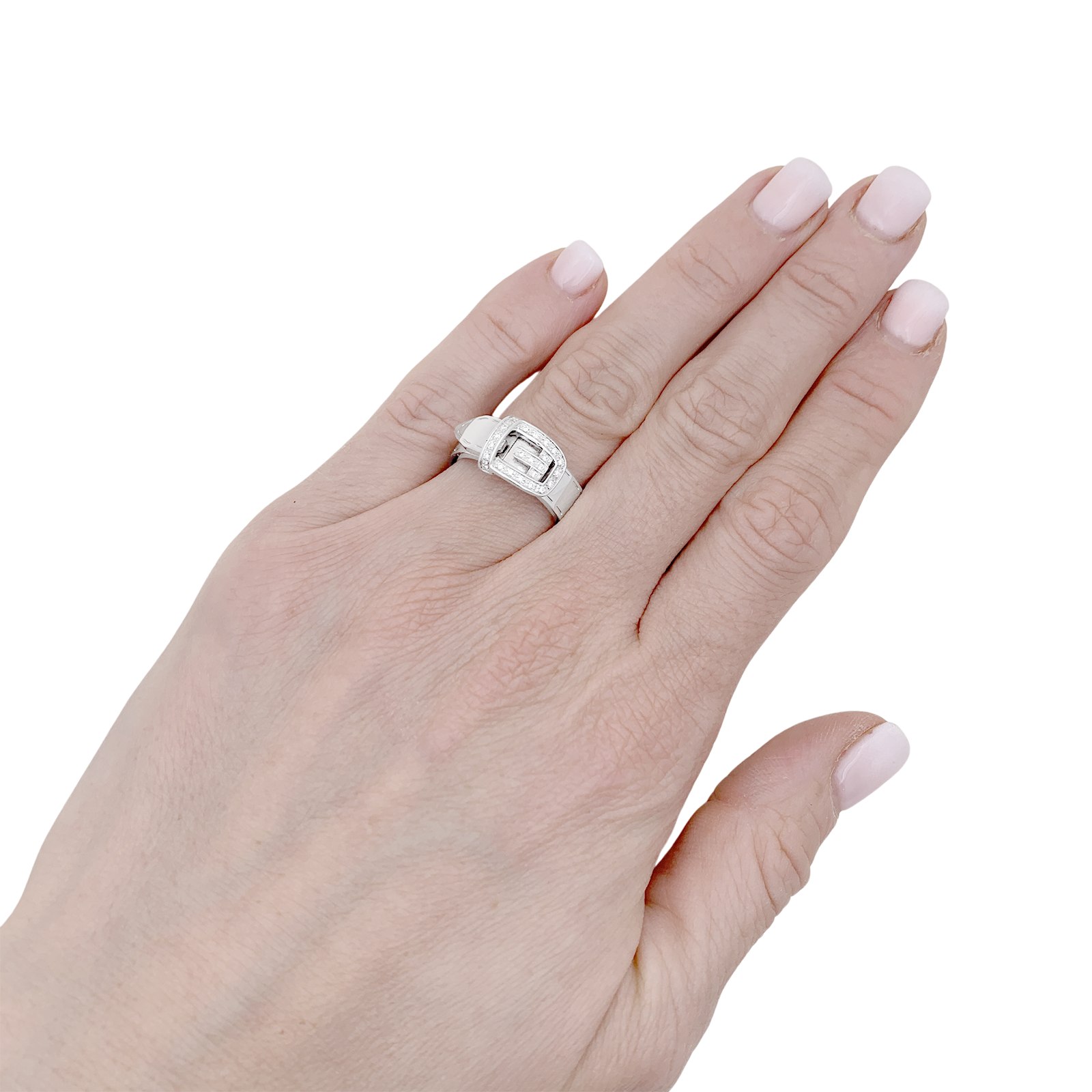 Bague Gucci "Ceinture" or blanc, diamants. 6
