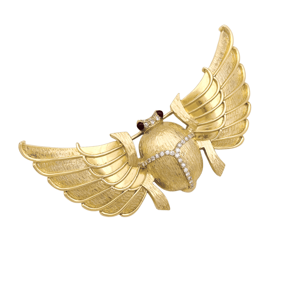 Broche "Scarabée" en or jaune, diamants et rubis.   3