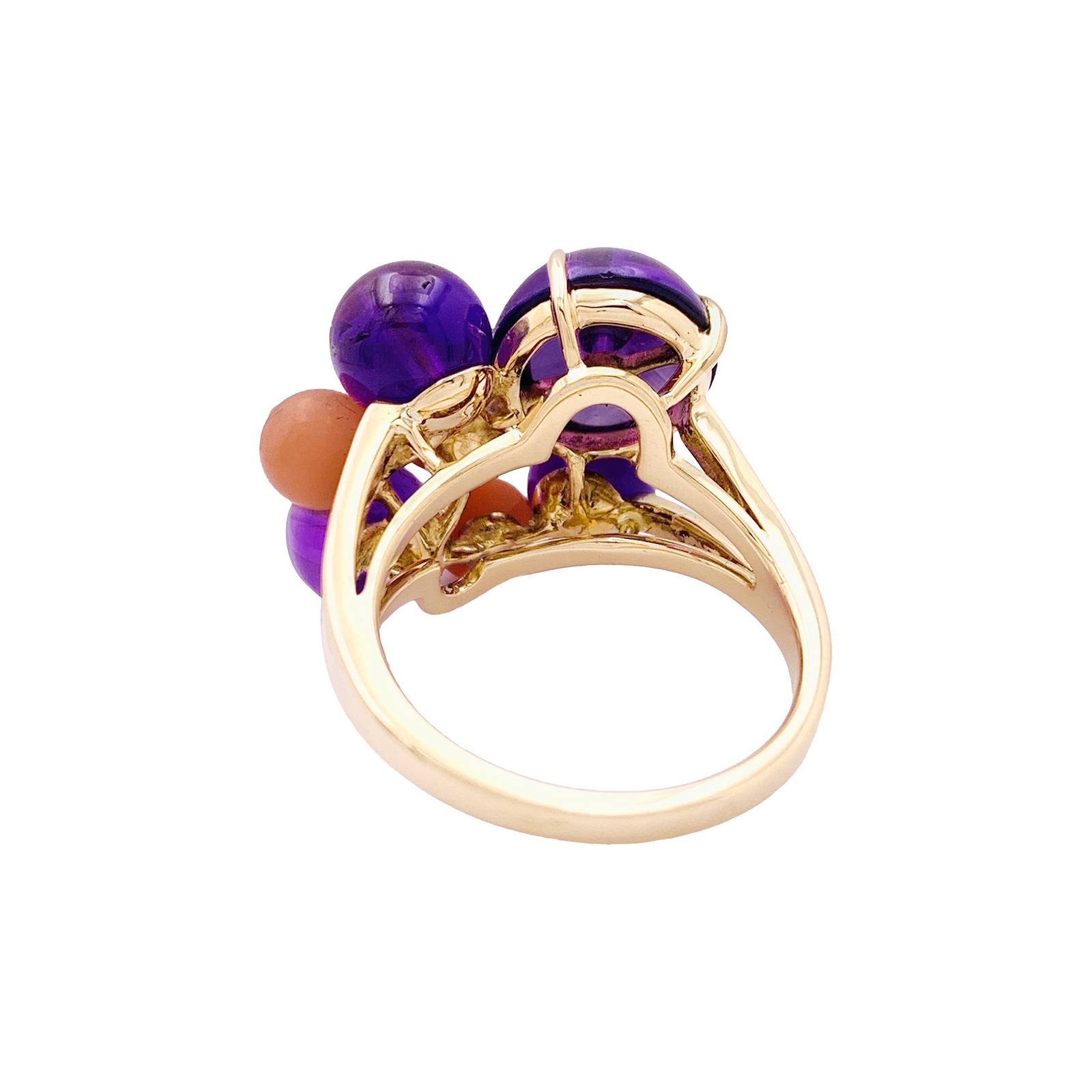 Bague Cartier, "Délices de Goa", or jaune, diamant, corail, améthystes. 2