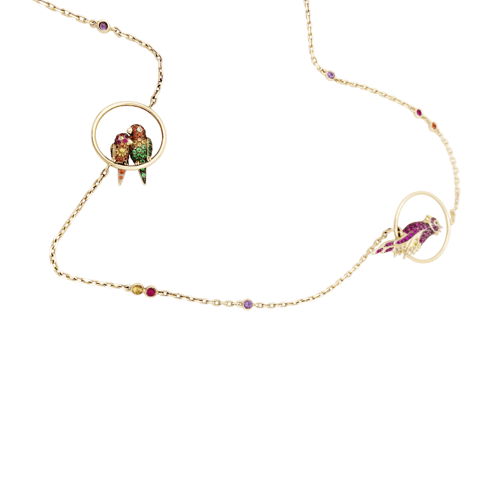 Sautoir Boucheron, "Nuri", or rose, saphirs multicolors, tsavorites et diamants.  3