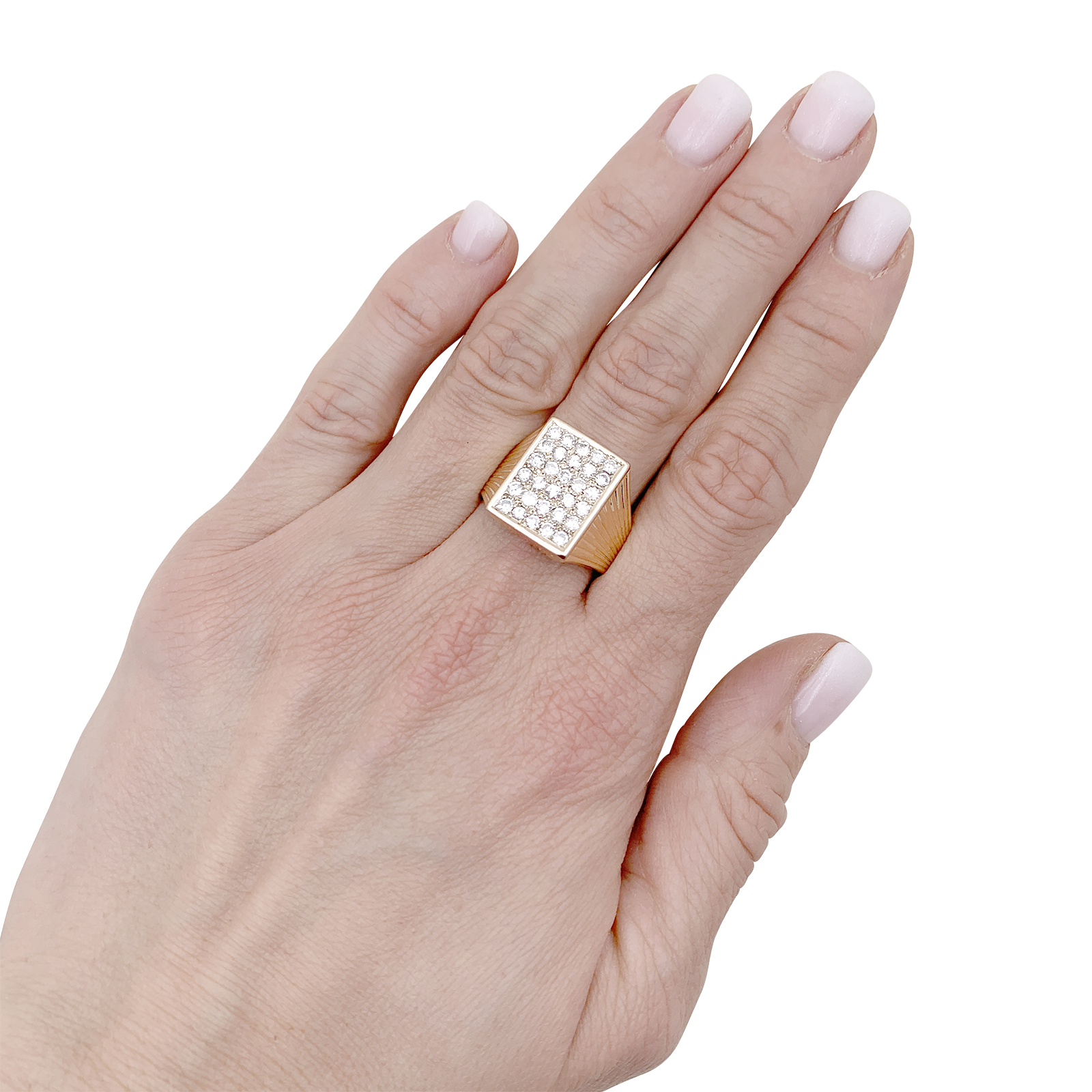 Bague chevalière or jaune, diamants. 6