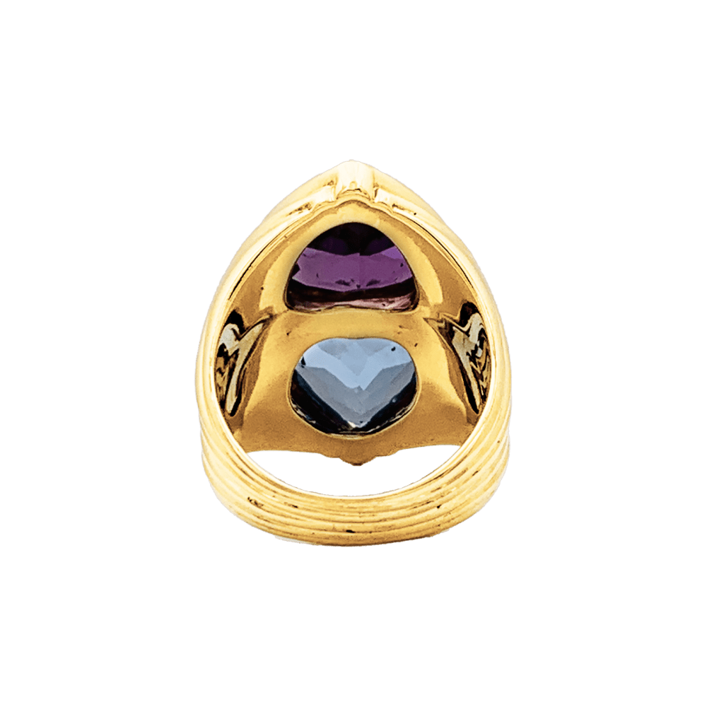 Bague "Cœurs" or jaune, améthyste et topaze.  4