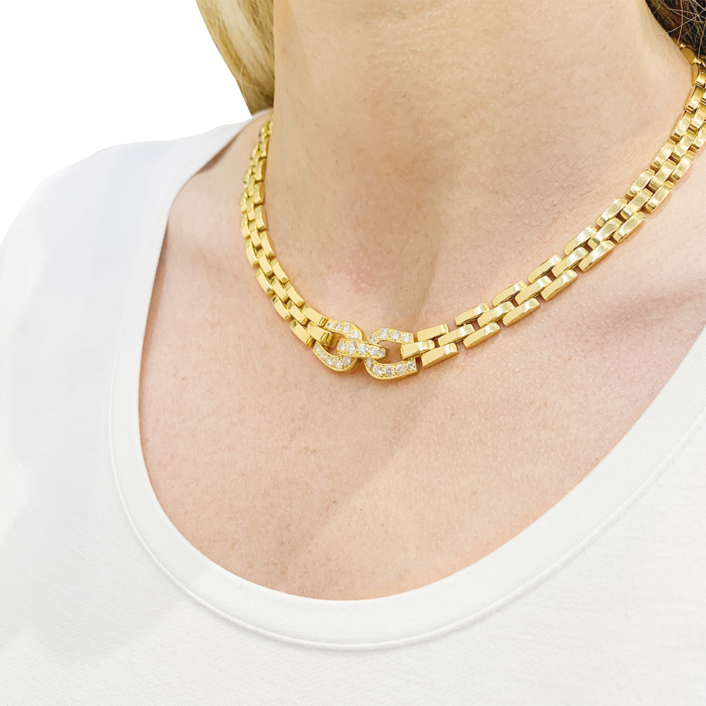 Collier Cartier, "Etrier", or jaune, diamants. 6