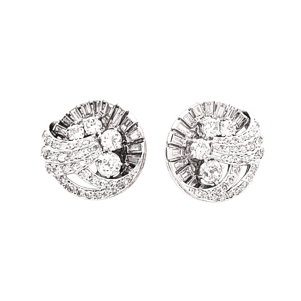 Boucles d'oreilles vintage diamants, platine. 1