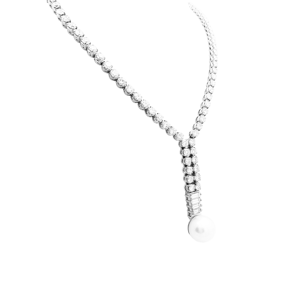 Collier diamants, perle de culture blanche.  2