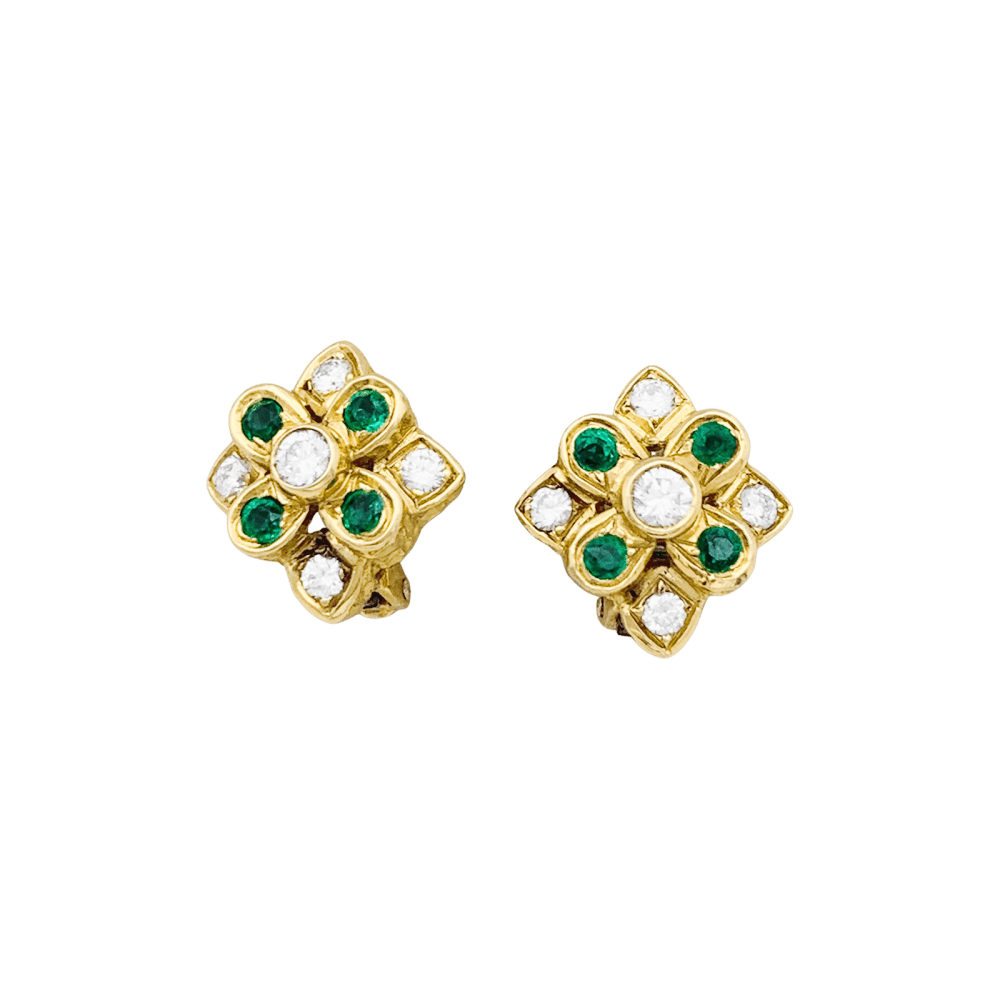 Boucles d'oreilles Chaumet, or jaune, diamants, émeraudes. 1