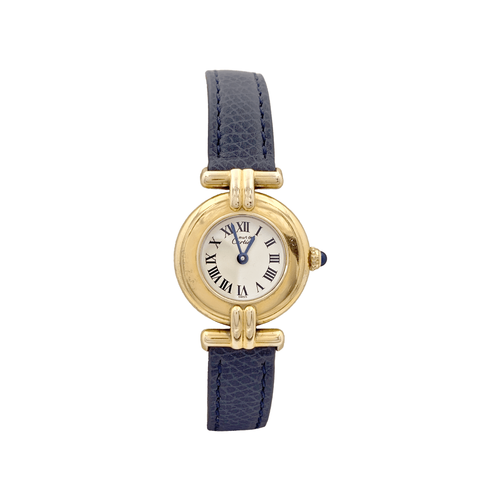 Montre Cartier, "Colisée Must", argent plaqué or, cuir.  1