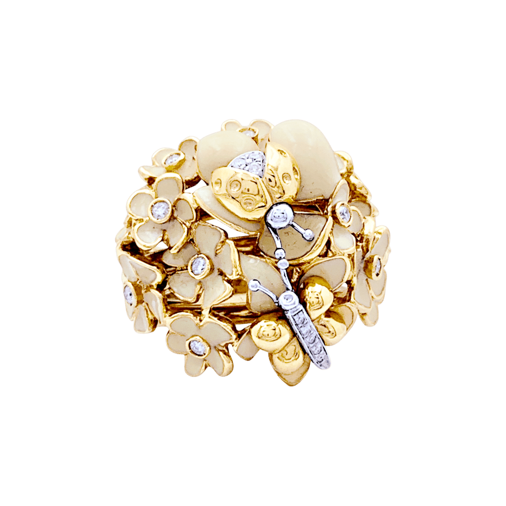 Bague Roberto Coin, or rose, émail et diamants.  1