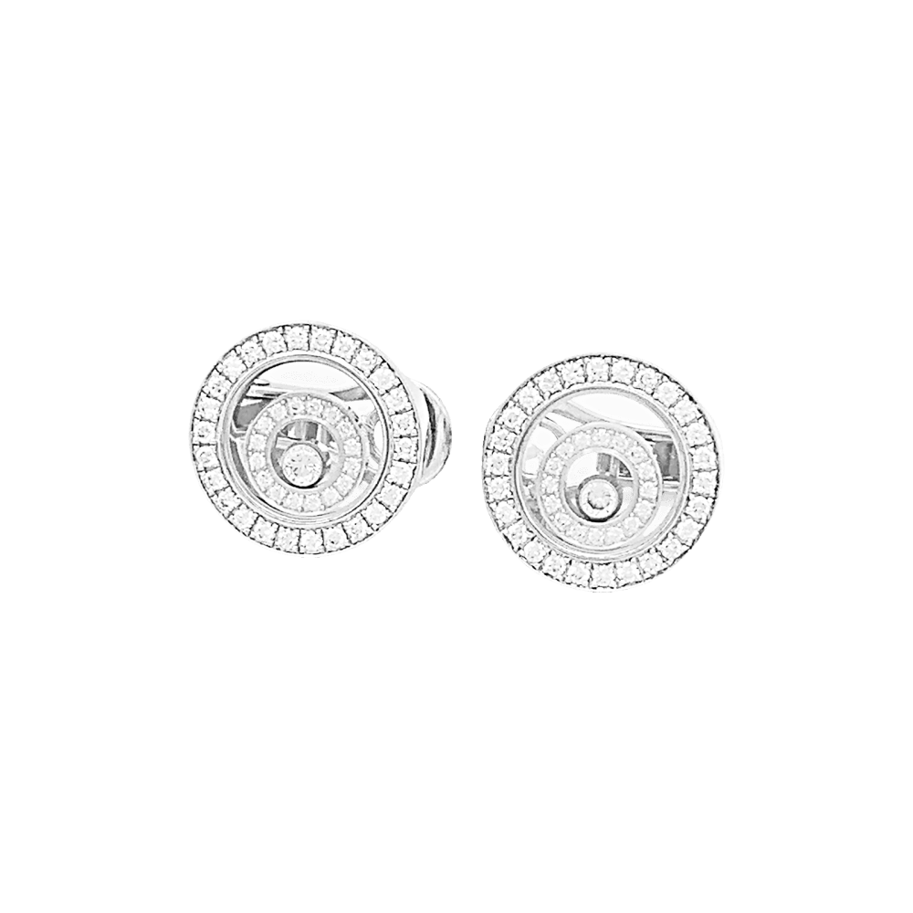 Boucles d'oreilles Chopard, "Happy Spirit" or blanc, diamants. 2