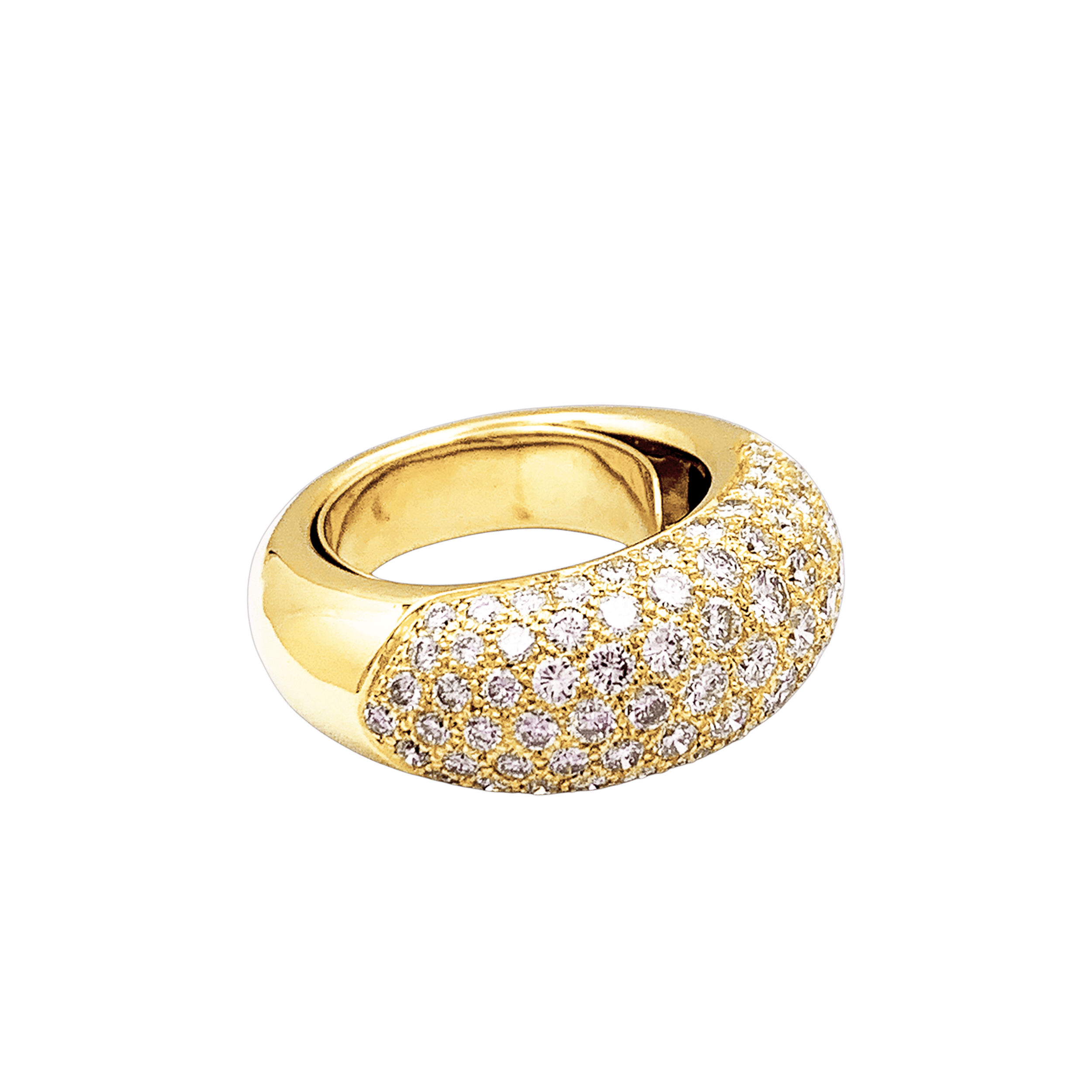 Bague jonc bombé, or jaune et diamants. 3