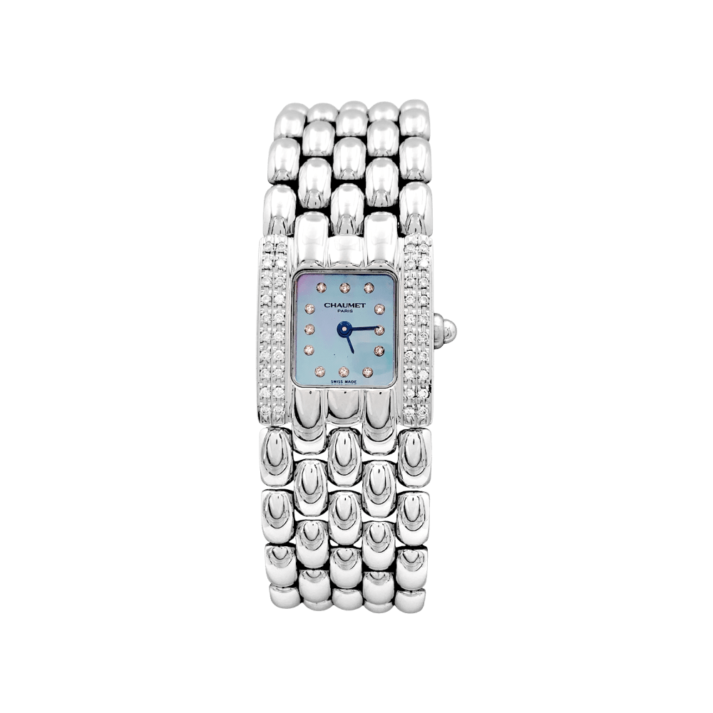 Montre Chaumet modèle "Khésis" en acier, diamants, nacre. 1