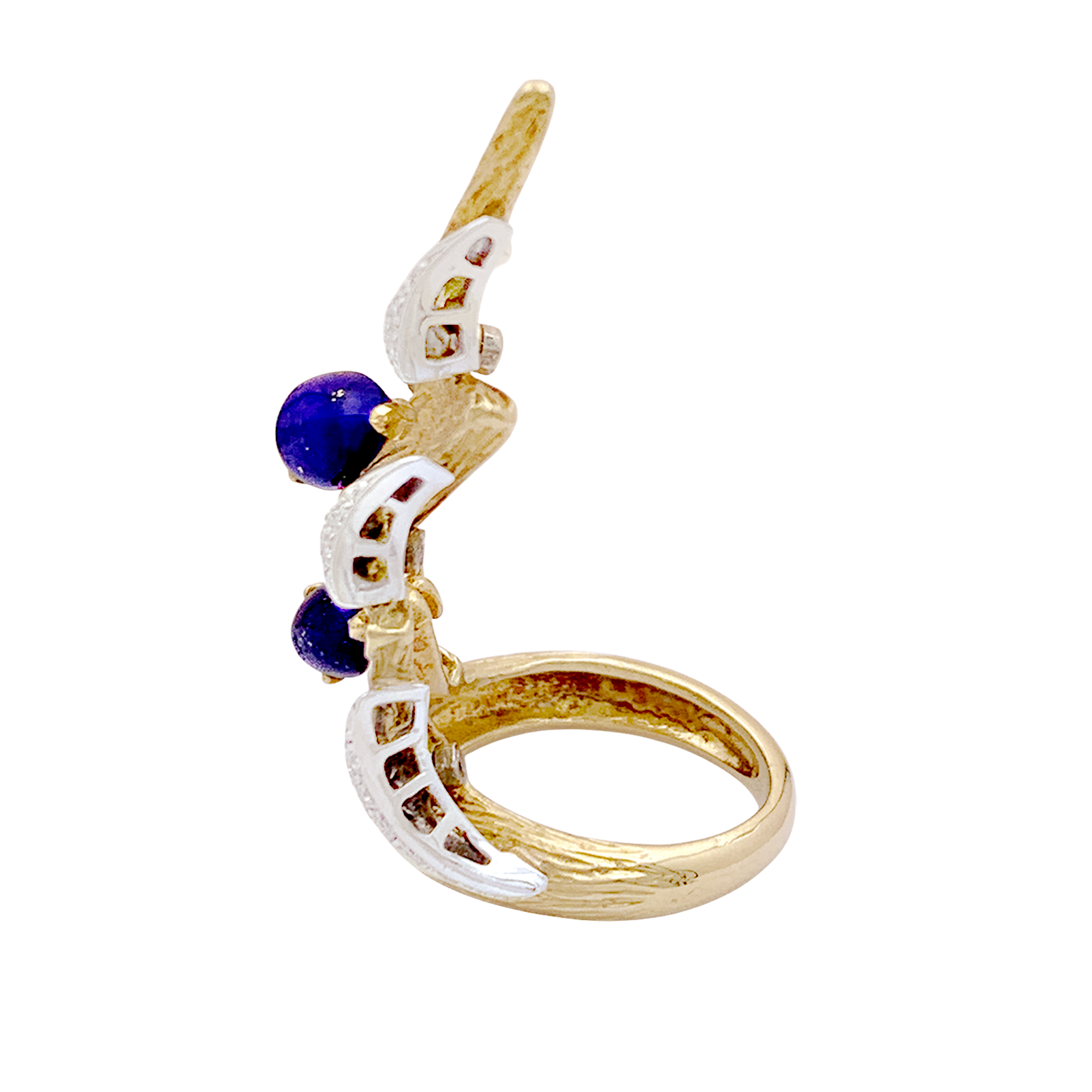 Bague "éclair" deux tons d'or 750/000, lapis lazuli et diamants. 3