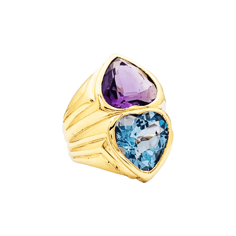 Bague "Cœurs" or jaune, améthyste et topaze.  3