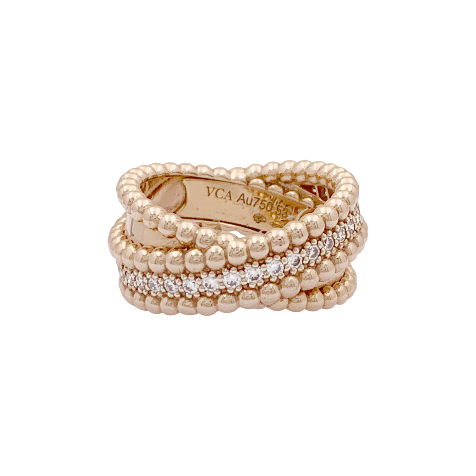 Bague VAN CLEEF ET ARPELS,"Duo Perlée", or rose, diamants.  1
