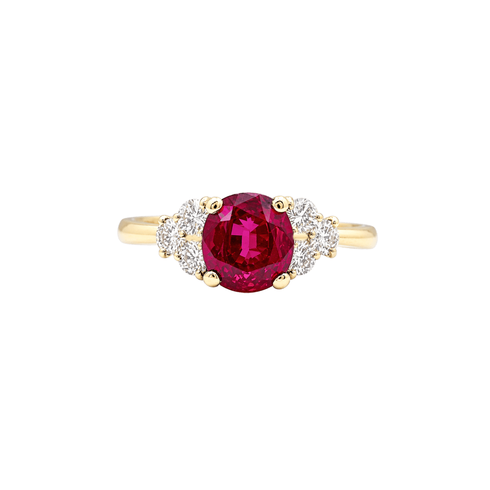 Bague or jaune, rubis et diamants.  1